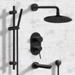 Remer TSR33 Matte Black Tub and Shower System with 8 Inch Rain Shower Head and Hand Shower